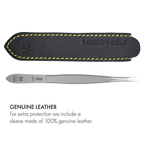 GERMANIKURE Slanted Tweezers with Leather Sleeve – Precision Solingen Steel