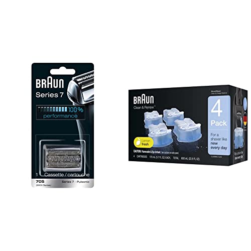 Replacement Shaver Head for Braun Series 7 70S - 4 Pack, Silver & Clean & Renew