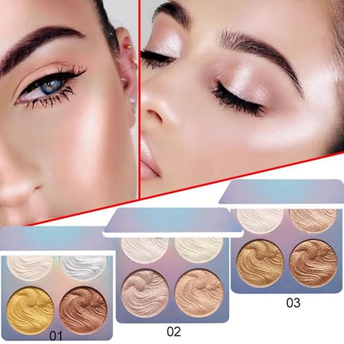 Face Highlighter Palette, Illuminator Powder Palette White Highlighter Baked Waterproof Long Lasting Brilliant Lighten Skin Color Face Contour Powder Makeup Highlighter