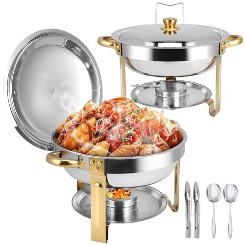 BOEASTER 2-Pack 5QT Stainless Steel Buffet Chafing Dishes Set with Gold & Silver Finish