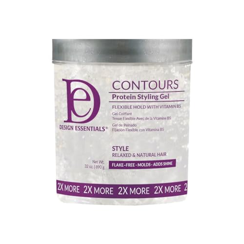 Design Essentials Contours Protein Styling Gel, Medium Hold Styling Gel with Panthenol, Flake-Free Definition for Relaxed & Natural Hair, 32 oz