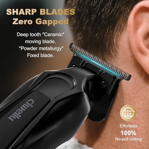 Hair Trimmer for Men, Professional Barber Liner & Beard Trimmer with Zero-Gap T-Blade Clippers,USB-C Fast Charge with 7 Guards for Hair/Body
