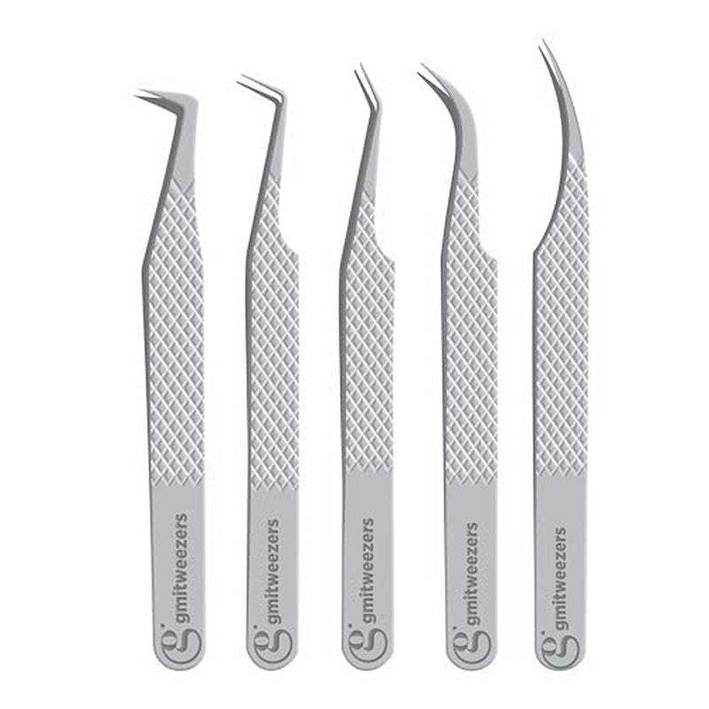 GMI Lash Tweezers - Set of 5 Eyelash Tweezers - Stainless Steel Eyelash Extension Tweezers - Multipurpose Lash Tweezers for Eyelash Extensions for Individual., T1122
