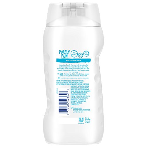 Suave Kids 3 in 1 Shampoo Conditioner Body Wash, Purely Fun Sensitive, 12 oz