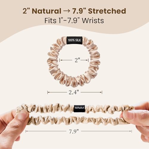 Silk Scrunchies 6 Pack - Mulberry Silk Hair Ties with Elastic Band, Beige/Black/Charcoal