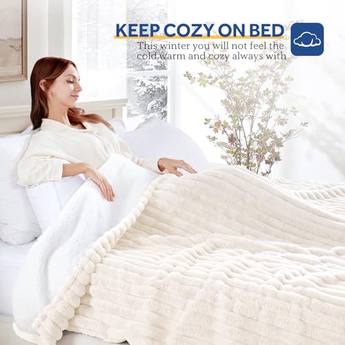 Sealy Full Size Electric Blanket 72x84 Faux Fur to Sherpa Beige