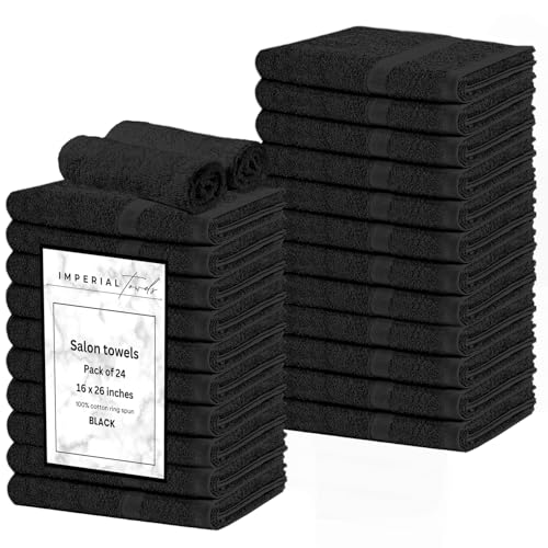 Imperial Towels 24 Pack Black Hand Towels 16x26 Inches, Soft & Highly Absorbent