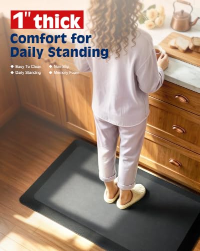 FEATOL 1-Inch Extra Thick Anti-Fatigue Mat for Standing Desks, Kitchen – Black, 70" x 24" x 1"