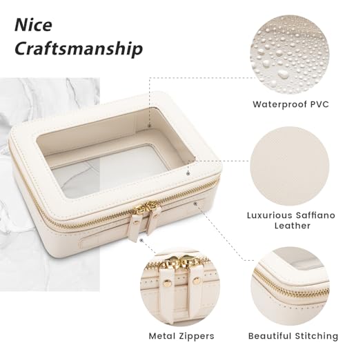 Off-White Large Travel Makeup Bag Organizer - Waterproof Cosmetic Pouch for Women