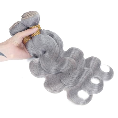 Fridnae Silver Grey Human Hair Bundles 16 18 20 Inch - Body Wave, 150g Variation