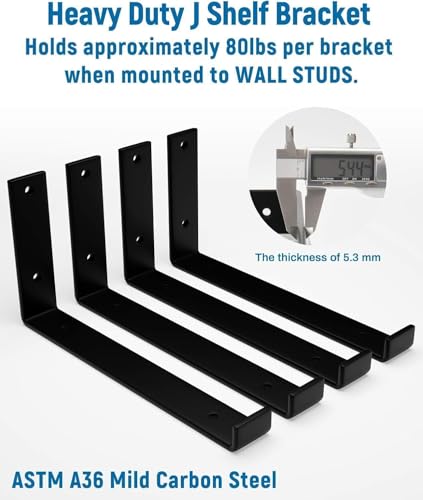 12 Inch Shelf Brackets Pack of 12 - Black Floating Shelf Supports 11.25"