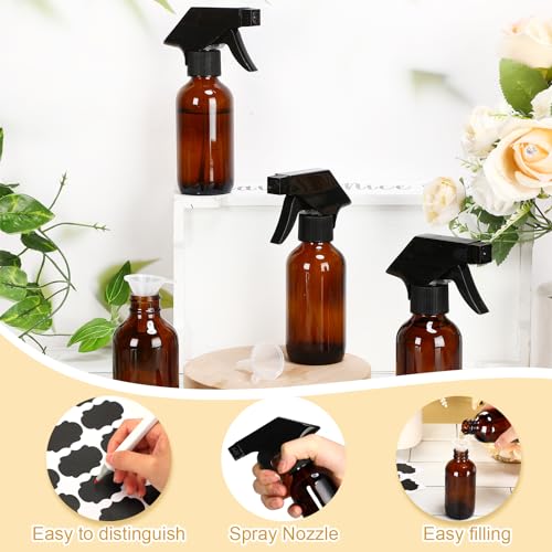 Fumete 20 Pack 4 oz Amber Glass Spray Bottles with Labels & Funnels – Refillable Travel Containers