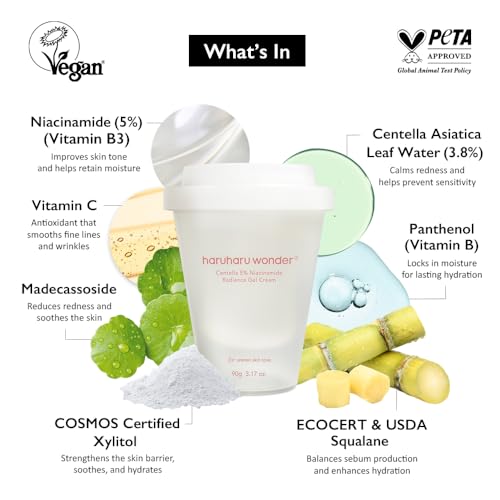 Haruharu Wonder Centella 5% Niacinamide Radiance Gel Cream 3.17 fl oz – Hydrating, Soothing, Vegan Skincare