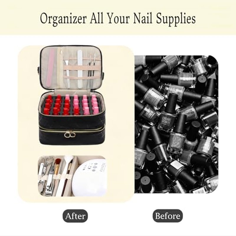3 Layers Nail Polish Organizer Bag - Holds 60 Bottles,Portable Travel Case with Shoulder Strap,Nail Tech Kit Storage,Versatile Cosmetics Case,Detachable,Waterproof,Gifts for Women