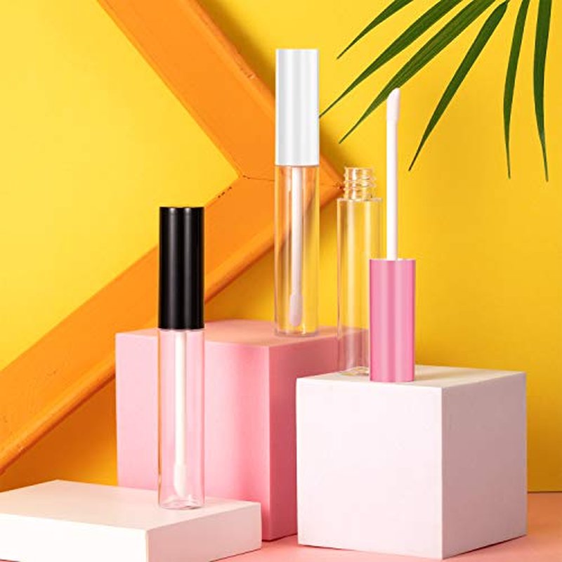Blulu 30 Pcs 10 ml Lip Gloss Tubes Bulk Empty Refillable Lip Balm Bottle Clear Plastic Gloss Container Reusable Lipstick Bottle with Rubber Insert for Women DIY Lipgloss Cosmetics(Pink, Black, White)