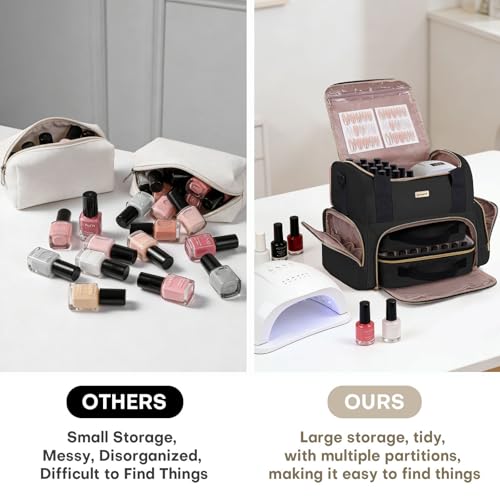 BAFAMYE Large Black Nail Polish Organizer & Lamp Case with Detachable Bags