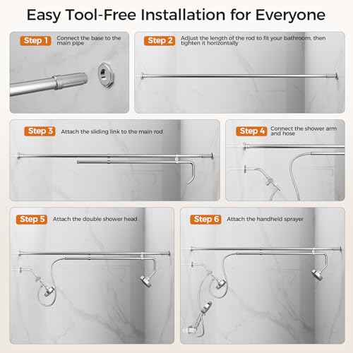 Dual Shower Head with Handheld Sprayer - High Pressure, 3 Spray Modes, Easy Install