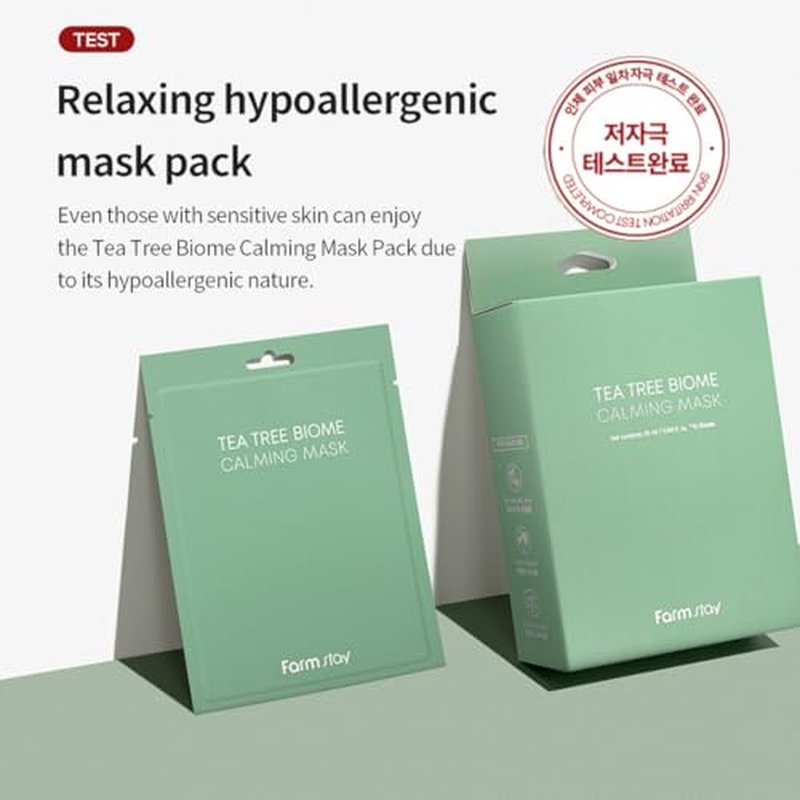 FARMSTAY TeaTree Biome Calming Mask -Daily Facial Gentle for Sensitive Skin, Korean Skin Care, Hydrating& Soothing, Acne Calming mask,100% cellulose, for Women,Men,Teenager,0.84 fl.oz.*10Sheets