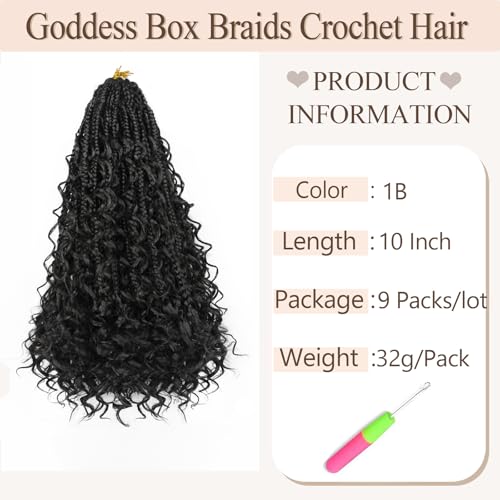 Vustbeauty 10 Inch Goddess Boho Box Braids Crochet Hair - Pack of 9, 1B
