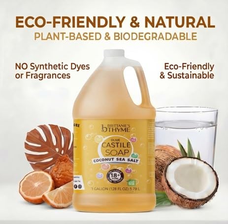 Castile Liquid Soap Refill with Coconut Sea Salt - 128 Fl Oz (Gallon) - Versatile Natural Cleaner