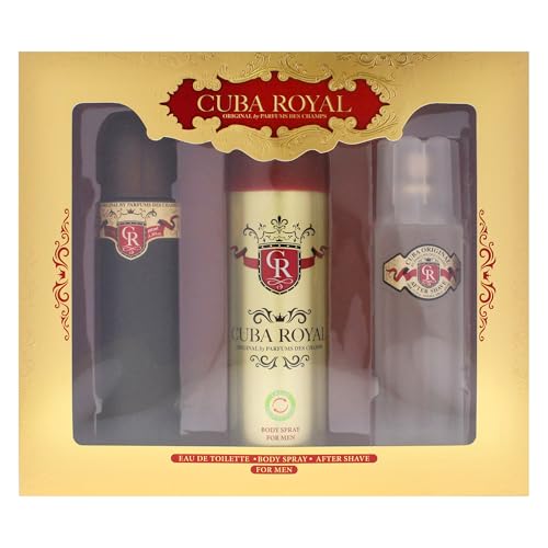 Cuba Royal Men’s 3-Piece Gift Set with Eau De Toilette, After Shave & Body Spray, 1 Fl Oz
