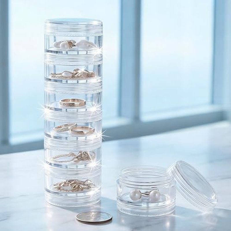 10 Sets 6 Layer Cylinder Stackable Plastic Bead Containers, 10G/10ML Stackable Round Plastic Containers Makeup Sample Container for Buttons, Beads, Small Items