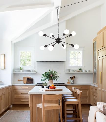 LASENCHOO 8 Lights Black Plug-in Chandelier with E26 Bulb Compatibility - Modern Sputnik Pendant Light Fixture