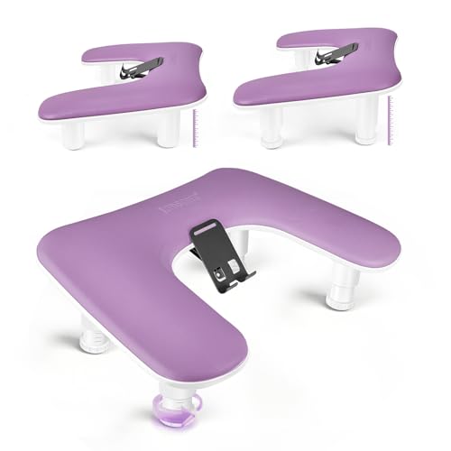 JODSONE Medium Purple U-Shaped Manicure Arm Rest with Rotating Phone Holder - Detachable Nail Tech Support for Salon & Home Use