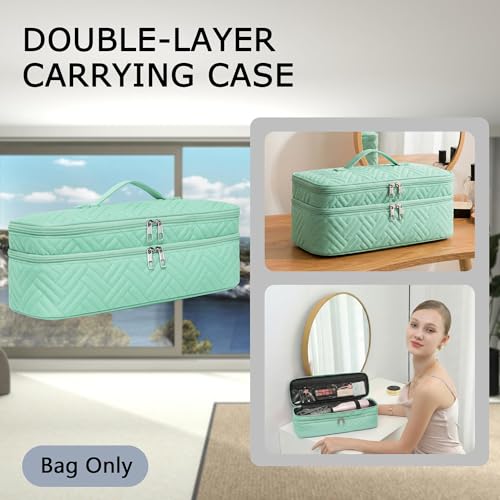 Asakusa Green Double-Layer Travel Hair Dryer Case - Water-Resistant Storage Bag for One-Step Hair Styler