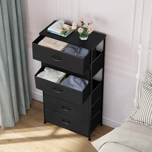 Tall 6-Drawer Fabric Storage Tower Dresser for Closet Black Wide - Space Saver Organizer