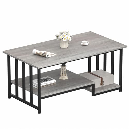 Modern 2-Tier Wooden Coffee Table with Storage - Rustic Gray, 39.4"