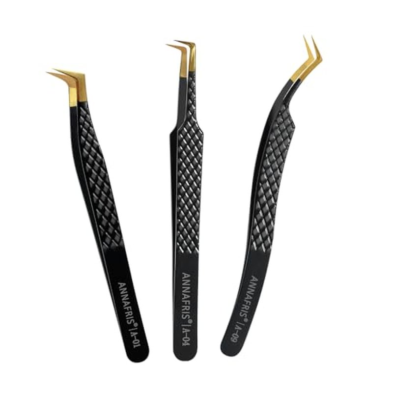 Lash Tweezers for Eyelash Extensions,Precision Fiber Tip for Volume Eyelash Extensions,Lash Extension Tweezers for Easy Application and Removal-A01+04+09
