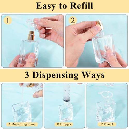 12 Pack 10oz Refillable Glass Perfume Spray Bottles with Droppers & Funnels