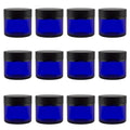 Cobalt Blue Glass Cosmetic Jars 2oz Pack of 12 - Airtight Lids for Balms & Creams