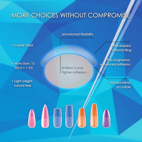Long Square Soft Gel Tips - Pre-Roughened, 550 pcs, Flexible Nail Tips