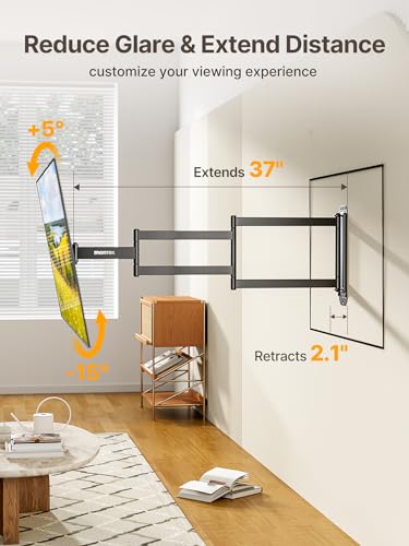 monTEK 37 Inch Long Arm TV Wall Mount for 23-65 Inch Flat and Curved TVs – Full Motion, Space-Saving