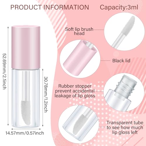 Pink Mini Lip Gloss Tubes 3ml - 100 Pieces Refillable Cosmetic Containers