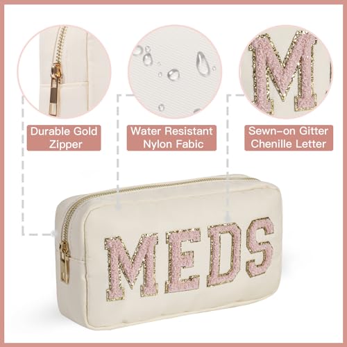 Personalized Chenille Letter Patch 2pcs MEDS and RX Bags Set Beige - Travel & Medicine Storage