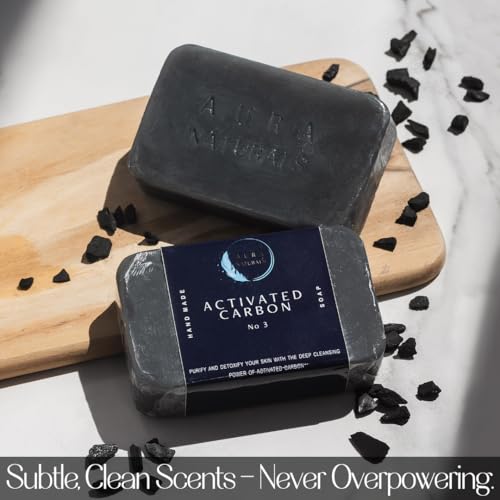 Men's Natural Exfoliating Bar Soap Pack of 4 – Sandalwood, Lemon, Charcoal & Chamomile