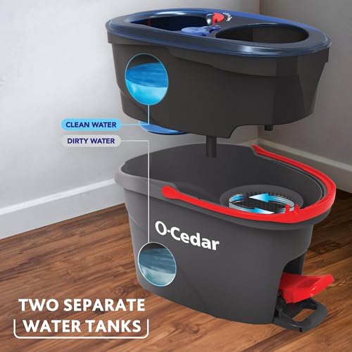 O-Cedar RinseClean Spin Mop & Bucket System with 2 Extra Microfiber Refills – Cleans with Water, Removes 99% of Bacteria