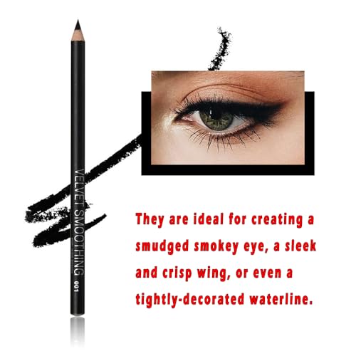 Black Eyeliner Pencil Set - 12 PCs Matte Silky Formulas Waterproof Eye Crayon Liners