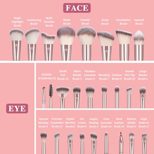 MAANGE Pink 42-Piece Makeup Brush Set – Premium Synthetic Tools & Travel Case