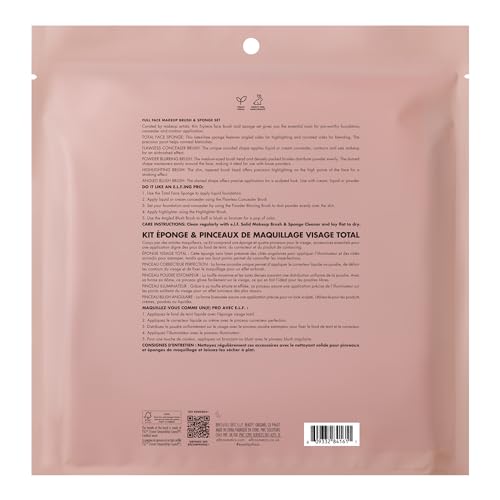 e.l.f. Complexion Essentials Brush & Sponge Set, Concealer, Powder, Blush & Highlighter Brushes & Total Face Sponge, Vegan & Cruelty-Free
