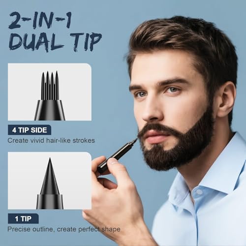 Beard Pencil Filler for Men Black - Beard Pen With Beard Brush & Comb, Barber Pencil Dual-Head, Sweat-Proof & Waterproof Beard Filler Grooming Kit for Men, Gifts for Men (Black)