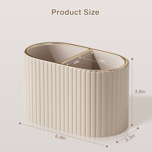 KINGFOM Makeup Brush Holder Organizer with Divider - Mocha Beige Leather Vanity Storage