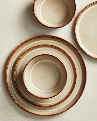 Ceramic Dinnerware Set for 6 - 18 Pieces, Plates & Bowls, Hand-Glazed