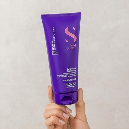 ALFAPARF MILANO Semi di Lino Color Depositing Purple Conditioner - Removes Yellow & Brassy Tones for Blonde, Platinum, Highlighted, Gray, & Silver Hair - Brightens, Moisturizes, Adds Shine