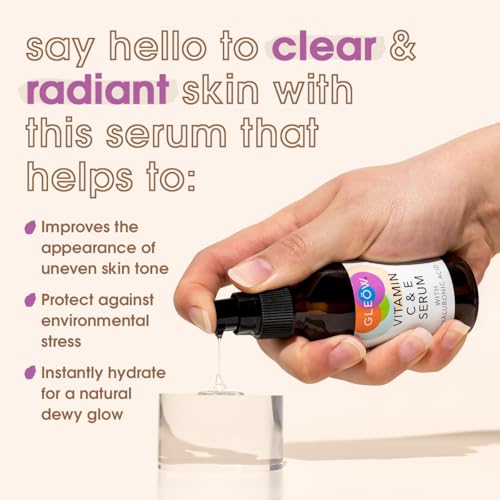 GLEOW Vitamin C Face Serum, Hydrating Vitamin C Serum for Face with Hyaluronic Acid, Suitable For All Skin Types, Targets the Appearance of Dull Spots 2oz