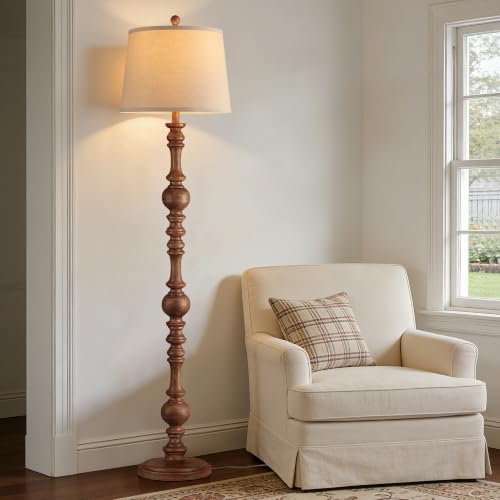 QiMH 61-Inch Vintage Farmhouse Floor Lamp with Wood Grain Finish