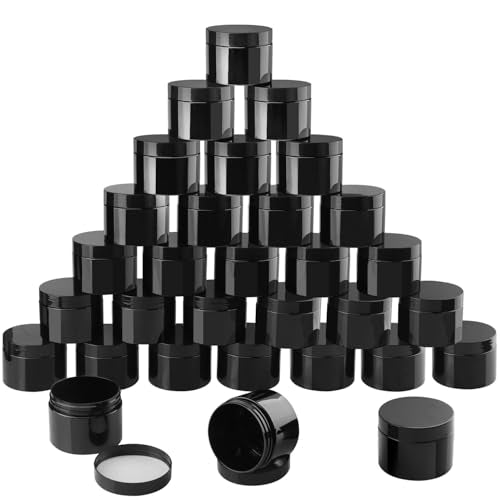 35 Pack 10 oz Black Plastic Jars with Black Lids - Wide Mouth Cosmetic Containers